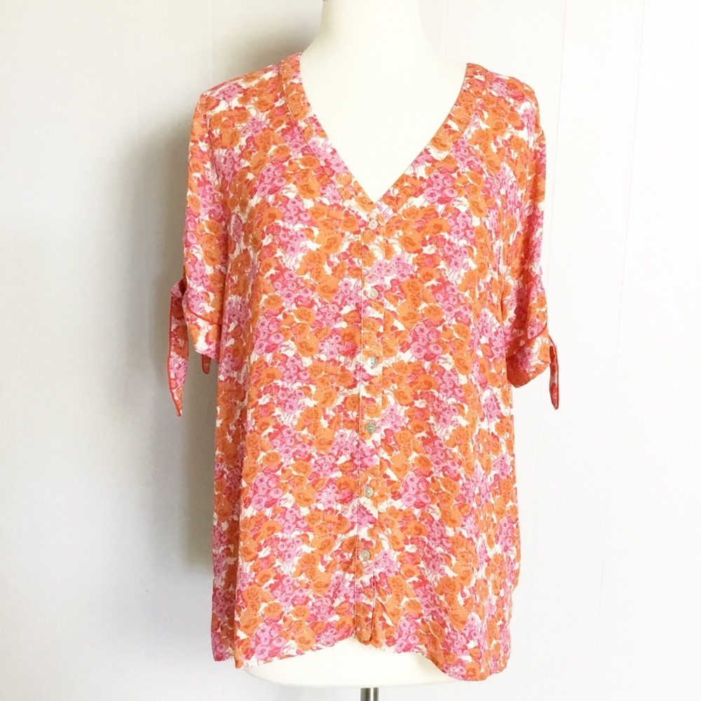 Cynthia Rowley Floral Top Size XL Shirt Blouse